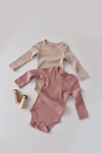 Set de 2 body-uri cu maneca lunga din bumbac organic si modal - Roz/Blush BabyCosy (Marime: 0-3 Luni)