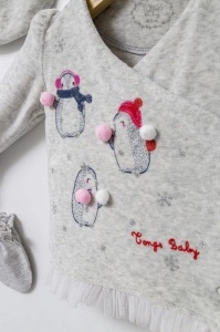 Set de iarna de 5 piese pentru nou nascut Crazy Penguins, Tongs baby (Culoare: Portocaliu) - Img 3
