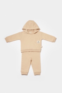 Set hanorac cu gluga si pantaloni, Two thread, 100%bumbac organic - Stone, BabyCosy (Marime: 18-24 Luni) - Img 3