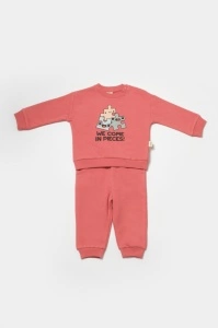 Set hanorac si pantaloni, Two thread, 100%bumbac organic - Rose, BabyCosy (Marime: 12-18 Luni) - Img 3