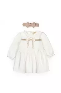 Set rochita cu bentita, Bow, BabyCosy, 100%bumbac organic, Stone (Marime: 3-6 Luni) - Img 2