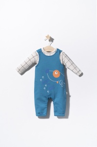 Set salopeta cu catelusi si bluzita pentru bebelusi, Tongs baby (Culoare: Albastru, Marime: 9-12 luni)