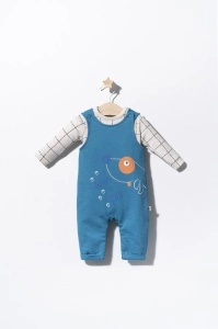 Set salopeta cu catelusi si bluzita pentru bebelusi, Tongs baby (Culoare: Albastru, Marime: 9-12 luni)
