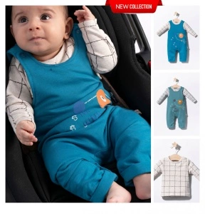 Set salopeta cu catelusi si bluzita pentru bebelusi, Tongs baby (Culoare: Albastru, Marime: 9-12 luni) - Img 2