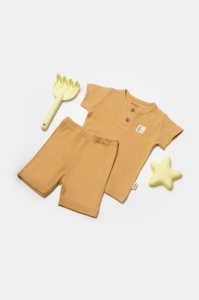 Set tricou cu pantaloni Bamboo, maro, BabyCosy, 50%bumbac+50% bambus (Marime: 9-12 luni)