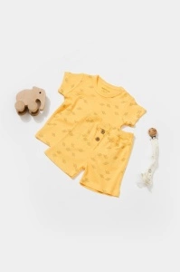 Set tricou cu pantaloni Printed, galben, BabyCosy, 50%bumbac+50% modal (Marime: 6-9 luni)