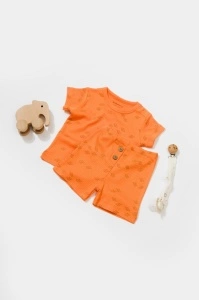 Set tricou cu pantaloni Printed, portocaliu, BabyCosy, 50%bumbac+50% modal (Marime: 9-12 luni)