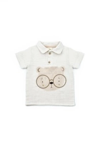 Set tricou, salopeta si sapca TeddyBear, 100% bumbac organic, BabyCosy (Marime: 18-24 Luni) - Img 3