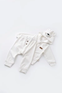 Set Ursulet cu bluzita cu fermoar si gluga si pantaloni lungi din 80%bumbac organic si 20% poliester - Ecru, BabyCosy (Marime: 9-12 luni) - Img 2