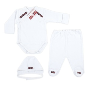 Body național + pantalon cu botoșel + căciuliță (Bumbac 100%, superior,semigros)