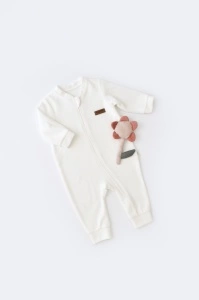 Salopeta cu maneca lunga si fermoar din 80%bumbac organic si 20% poliester - Ecru, BabyCosy (Marime: 9-12 luni)