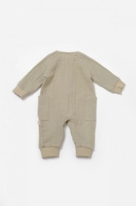 Salopeta cu nasturei, Winter muselin, 100% bumbac - Verde, BabyCosy (Marime: 18-24 Luni) - Img 3