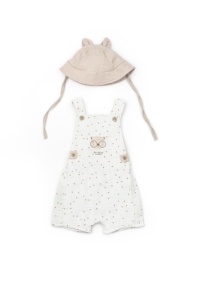 Salopeta cu palariuta TeddyBear, BabyCosy, 100% bumbac organic (Marime: 12-18 Luni) - Img 2