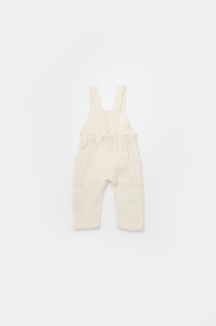 Salopeta de vara cu buzunare din muselina, BabyCosy, 100% bumbac organic, ecru (Marime: 3-6 Luni) - Img 3