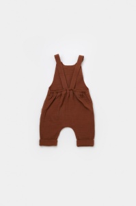Salopeta de vara cu buzunare din muselina, BabyCosy, 100% bumbac organic, caramiziu (Marime: 12-18 Luni) - Img 3