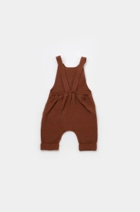 Salopeta de vara cu buzunare din muselina, BabyCosy, 100% bumbac organic, caramiziu (Marime: 12-18 Luni) - Img 3