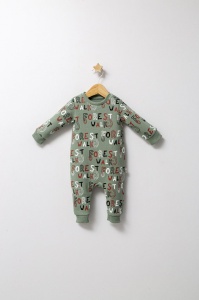 Salopeta pentru bebelusi de iarna Forest, Tongs baby, baietei (Culoare: Verde, Marime: 3-6 Luni)