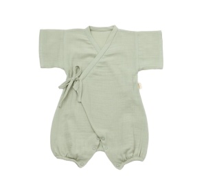 Salopeta petrecuta din muselina, BabyCosy, 100% bumbac organic, Verde (Marime: 6-9 luni) - Img 1