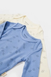 Set 2 body-uri cu maneca lunga Printed, BabyCosy, 50% modal+50% bumbac, Ecru/Lavanda (Marime: 3-6 Luni) - Img 3