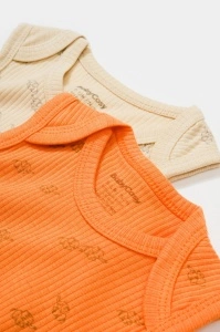 Set 2 body-uri fara maneci Printed, BabyCosy, 50% modal+50% bumbac, Stone/Apricot (Marime: 0-3 Luni) - Img 3