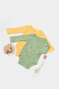 Set 2 body-uri petrecute Printed, BabyCosy, 50% modal+50% bumbac, Lamaie/Verde (Marime: 0-3 Luni) - Img 3