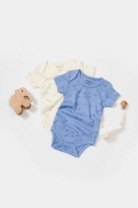 Set 2 body-uri Printed, BabyCosy, 50% modal+50% bumbac, Ecru/Lavanda (Marime: 3-6 Luni) - Img 3