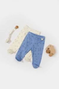Set 2 pantalonasi cu botosei Printed, BabyCosy, 50% modal+50% bumbac, Ecru/Lavanda (Marime: 3-6 Luni) - Img 3