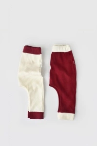 Set 2 pantaloni Ribana Bebe Unisex din bumbac organic si 5%elastan - Ecru/Bordo, BabyCosy (Marime: 9-12 luni) - Img 3