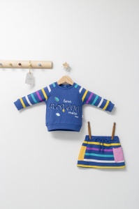 Set 2 piese cu bluzita si fustita pentru fetite Colorful autum, Tongs baby (Culoare: Gri, Marime: 9-12 luni) - Img 2