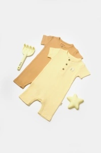 Set 2 salopete scurte Bamboo, galben, BabyCosy, 50%bumbac+50% bambus (Marime: 6-9 luni)