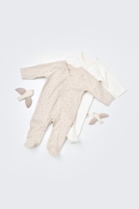 Set 2 salopetele cu maneca lunga si pantaloni lungi cu botosei - 100%bumbac organic - Crem cu buline, BabyCosy (Marime: 6-9 luni) - Img 1
