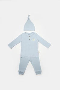 Set 3 piese:bluza, pantaloni si caciulita Bamboo, bleu, BabyCosy, 50% bumbac+50%bambus (Marime: 18-24 Luni) - Img 2