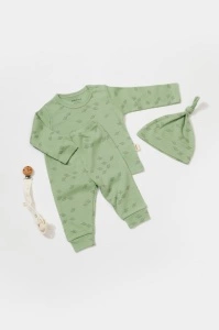 Set 3 piese:bluza, pantaloni si caciulita Printed, BabyCosy, 50% modal+50% bumbac, Verde (Marime: 3-6 Luni)