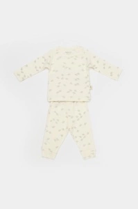 Set 3 piese:bluza, pantaloni si caciulita Printed, BabyCosy, 50% modal+50% bumbac, Ecru (Marime: 3-6 Luni) - Img 3