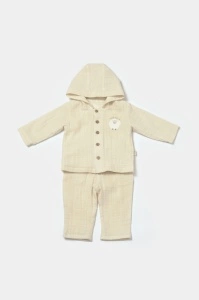 Set bluza cu gluga si pantaloni, Winter muselin, 100% bumbac - Stone, BabyCosy (Marime: 3-6 Luni) - Img 2