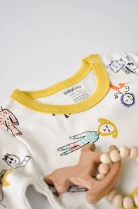 Set bluzita cu maneca lunga si pantaloni lungi, 100% bumbac organic, BabyCosy, Galben (Marime: 6-9 luni) - Img 3