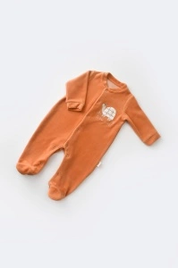 Set Broscuta cu salopeta si body din 80%bumbac organic si 20% poliester - Portocaliu, BabyCosy (Marime: 6-9 luni) - Img 3