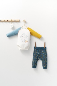 Set cu pantalonasi si body cu maneca lunga pentru bebelusi Monster, Tongs baby (Marime: 18-24 Luni, Culoare: Turcoaz) - Img 2