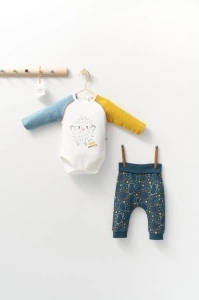 Set cu pantalonasi si body cu maneca lunga pentru bebelusi Monster, Tongs baby (Marime: 18-24 Luni, Culoare: Turcoaz) - Img 2