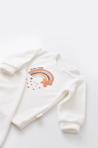 Set Curcubeu cu bluzita cu maneca lunga si pantaloni lungi din 80%bumbac organic si 20% poliester - Ecru, BabyCosy (Marime: 6-9 luni) - Img 3