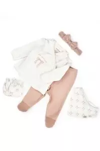 Set de 5 piese pentru nou nascut, Bow, powder, BabyCosy - Img 2