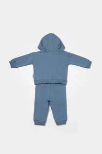 Set hanorac cu gluga si pantaloni, Two thread, 100%bumbac organic - Indigo, BabyCosy (Marime: 12-18 Luni) - Img 2