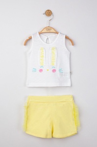 Set maiou de vara cu pantalonasi cu tulle pentru bebelusi , Tongs baby (Culoare: Galben, Marime: 6-9 luni) - Img 1