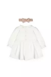 Set rochita cu bentita, Bow, BabyCosy, 100%bumbac organic, Stone (Marime: 12-18 Luni) - Img 3