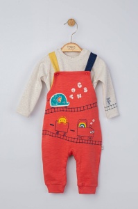 Set salopeta cu bluzita pentru bebelusi Choo Choo, Tongs baby (Culoare: Maro, Marime: 3-6 Luni) - Img 3