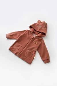 Set Ursulet cu bluzita cu fermoar si gluga si pantaloni lungi din 80%bumbac organic si 20% poliester - Caramiziu, BabyCosy (Marime: 12-18 Luni) - Img 3