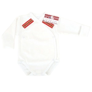Compleu național, body pieptar + pantalon cu botoșel + căciuliță (Bumbac 100%, gros)crem - Img 2