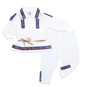 Costum național din 2 piese - Alb (Bumbac 100%,semisubtire)pique