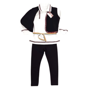 Costum național din 3 piese/iie din bumbac satinat, ițari si vestă - Img 2