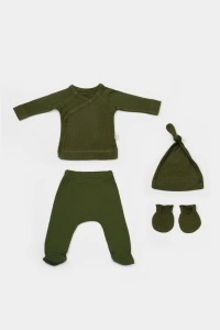 Cutie 4 piese pentru nou nascut - 100% bumbac organic - Verde, BabyCosy - Img 2